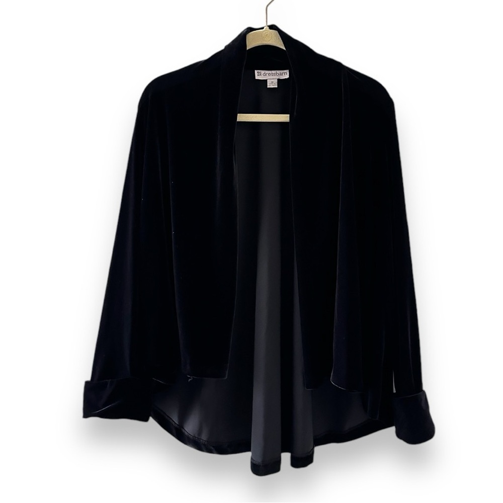 Vintage Dressbarn Black Velvet Open Front Blazer Women’s Size Medium Luxe Party